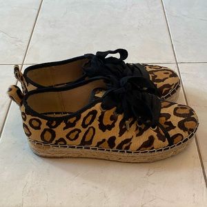 Sam Edelman Celina Platform Espadrille Sneakers 6.5 Leopard Print Calf Hair Jute